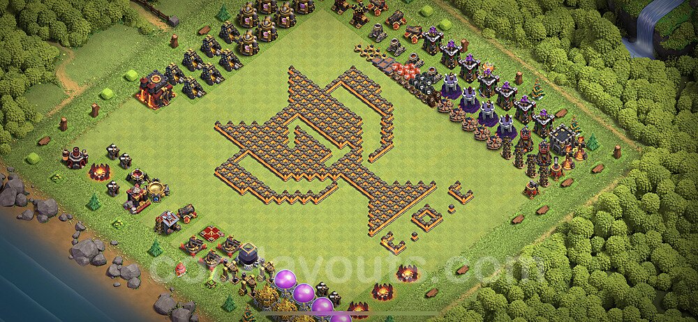 TH10 Funny Troll Base Plan with Link, Copy Town Hall 10 Art Design 2023, #23