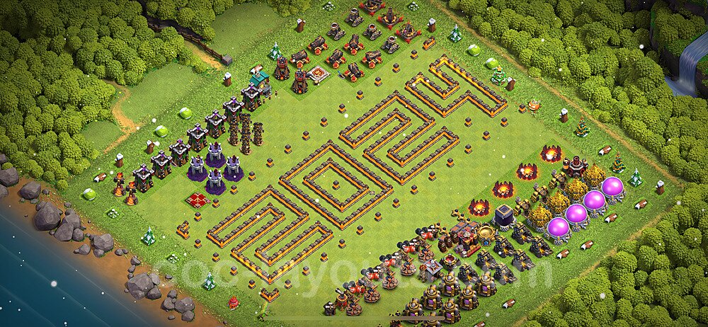 TH10 Funny Troll Base Plan with Link, Copy Town Hall 10 Art Design 2023, #28