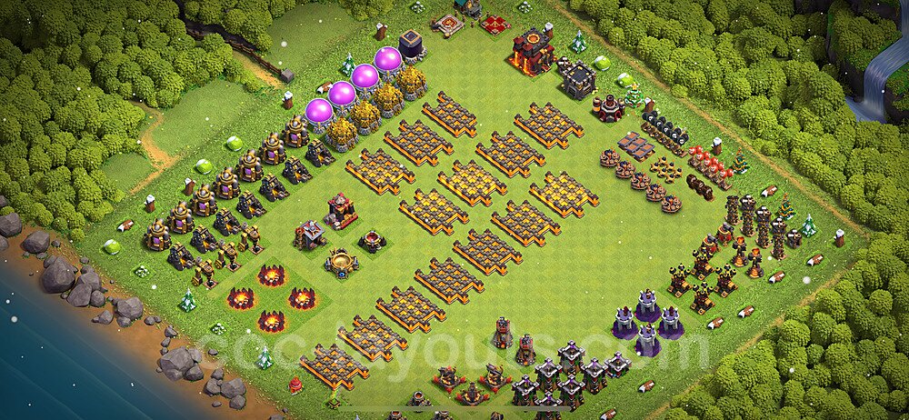 TH10 Funny Troll Base Plan with Link, Copy Town Hall 10 Art Design 2023, #29
