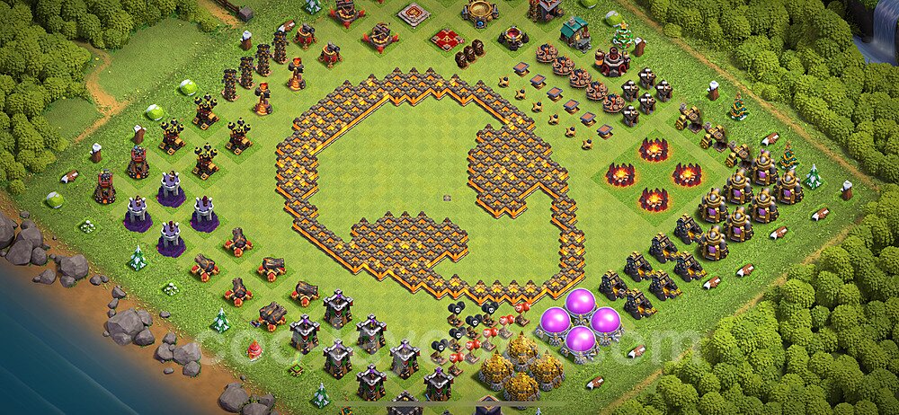 TH10 Funny Troll Base Plan with Link, Copy Town Hall 10 Art Design 2024, #35