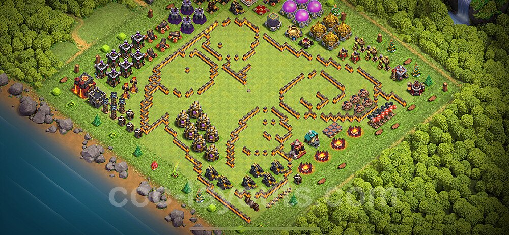 TH10 Funny Troll Base Plan with Link, Copy Town Hall 10 Art Design 2024, #36