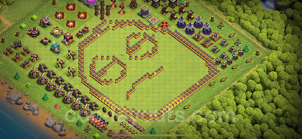 TH10 Funny Troll Base Plan with Link, Copy Town Hall 10 Art Design 2024, #37