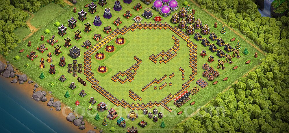 TH10 Funny Troll Base Plan with Link, Copy Town Hall 10 Art Design 2024, #38