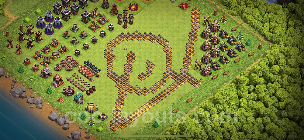 TH10 Funny Troll Base Plan with Link, Copy Town Hall 10 Art Design 2024, #41