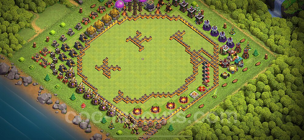 TH10 Funny Troll Base Plan with Link, Copy Town Hall 10 Art Design 2024, #43