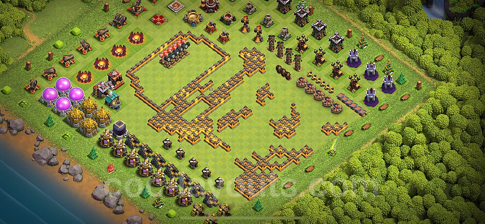 TH10 Funny Troll Base Plan with Link, Copy Town Hall 10 Art Design 2024, #44