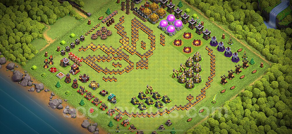 TH10 Funny Troll Base Plan with Link, Copy Town Hall 10 Art Design 2024, #45