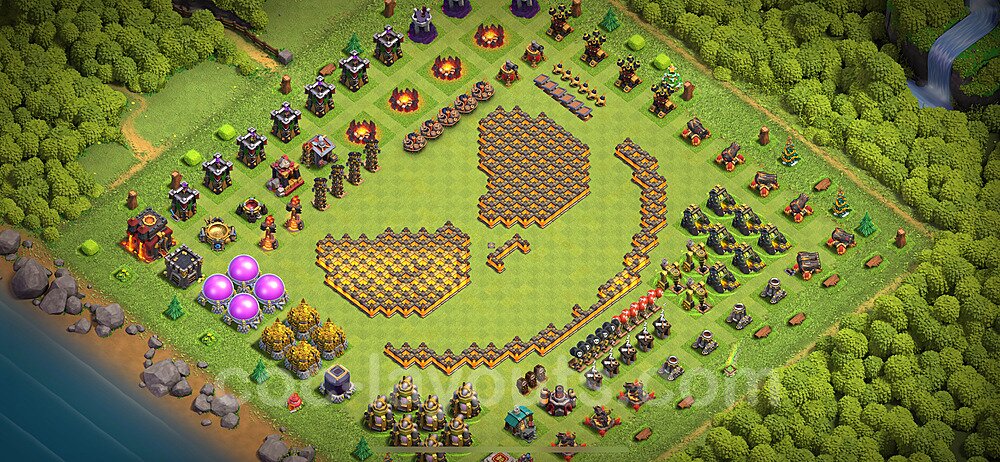 TH10 Funny Troll Base Plan with Link, Copy Town Hall 10 Art Design 2024, #46