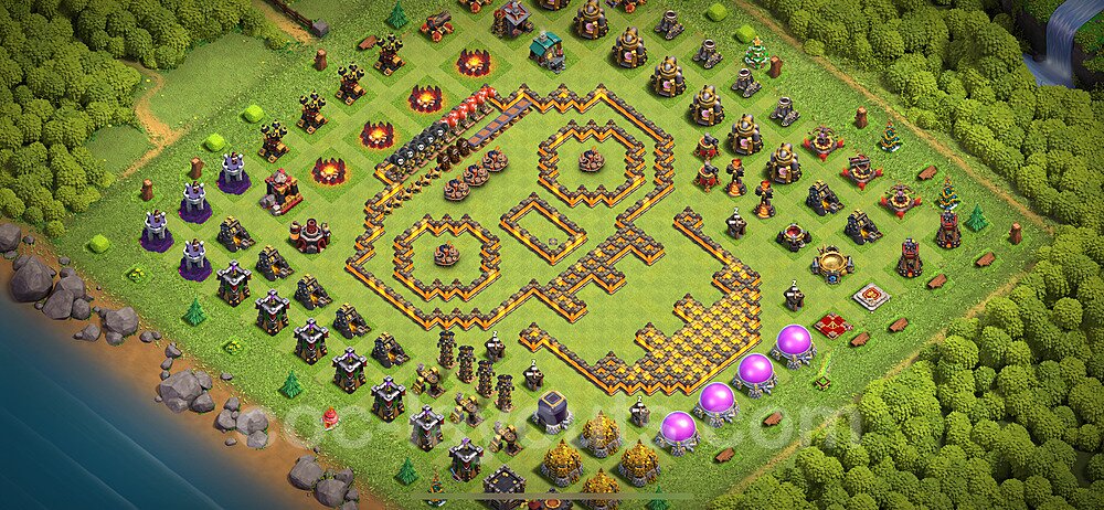 TH10 Funny Troll Base Plan with Link, Copy Town Hall 10 Art Design 2024, #47