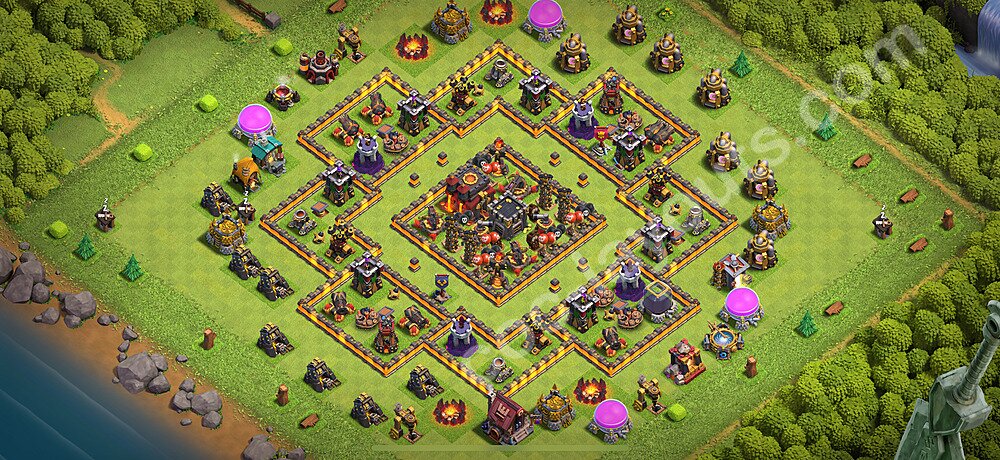 TH10 Anti 3 Stars CWL War Base Plan with Link, Copy Town Hall 10 Design 2026, #205