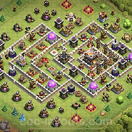 TH11 Trophy Base Plan with Link, Anti Everything, Hybrid, Copy Town Hall 11 Base Design 2023, #49