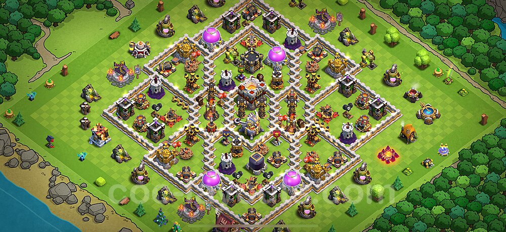 Diseño de aldea Anti Dragones Ayuntamiento 11 Copiar, Anti 3 Estrellas - COC TH11 Perfecta Distribucion 2025 + Enlace - #123