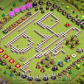 TH11 Funny Troll Base Plan with Link, Copy Town Hall 11 Art Design 2024, #58