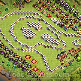 TH11 Funny Troll Base Plan with Link, Copy Town Hall 11 Art Design 2024, #73