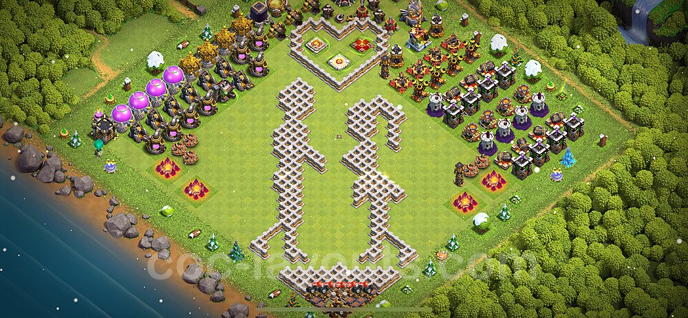 TH11 Funny Troll Base Plan with Link, Copy Town Hall 11 Art Design 2024, #29