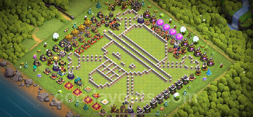 TH11 Funny Troll Base Plan with Link, Copy Town Hall 11 Art Design 2024, #31