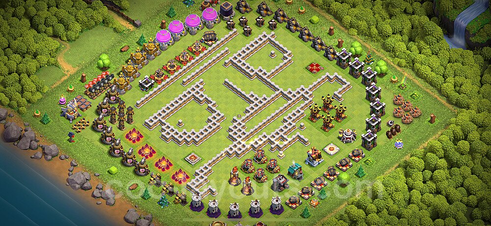 TH11 Funny Troll Base Plan with Link, Copy Town Hall 11 Art Design 2024, #58