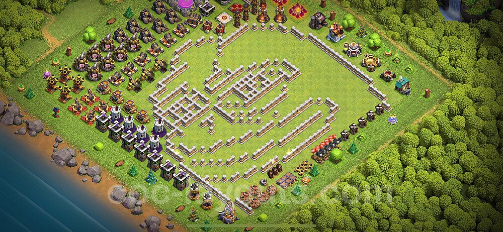 TH11 Funny Troll Base Plan with Link, Copy Town Hall 11 Art Design 2024, #61