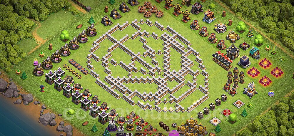 TH11 Funny Troll Base Plan with Link, Copy Town Hall 11 Art Design 2024, #62