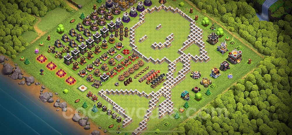 TH11 Funny Troll Base Plan with Link, Copy Town Hall 11 Art Design 2024, #66