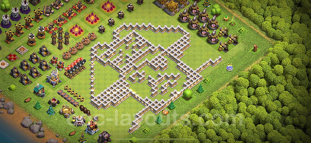 TH11 Funny Troll Base Plan with Link, Copy Town Hall 11 Art Design 2024, #74