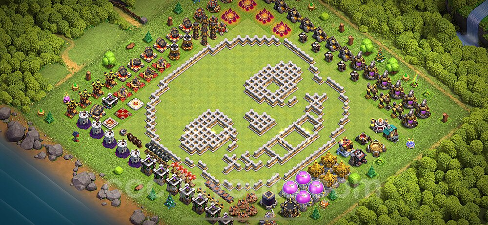 TH11 Funny Troll Base Plan with Link, Copy Town Hall 11 Art Design 2024, #75