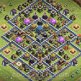 Base plan TH12 Max Levels with Link, Anti Everything, Hybrid for Farming, #28