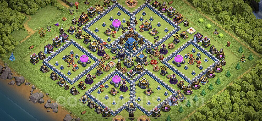 Base plan TH12 (design / layout) with Link, Anti 3 Stars, Hybrid for Farming, #37
