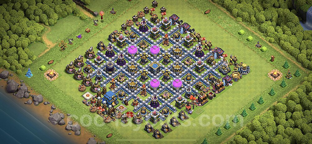 TH12 Funny Troll Base Plan with Link, Copy Town Hall 12 Art Design 2021, #13