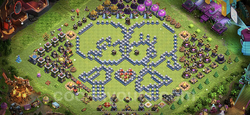TH12 Funny Troll Base Plan with Link, Copy Town Hall 12 Art Design 2022, #17