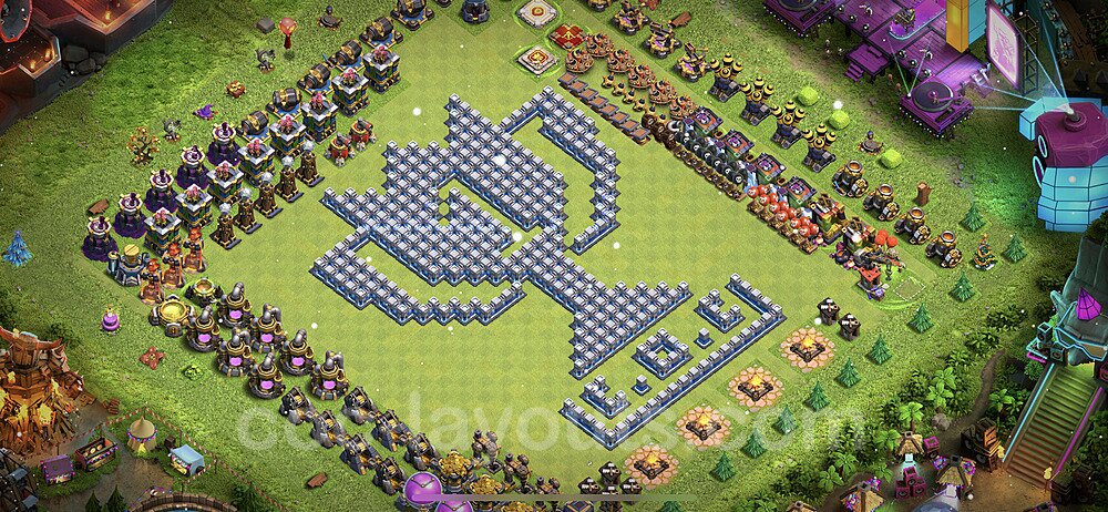 TH12 Funny Troll Base Plan with Link, Copy Town Hall 12 Art Design 2022, #22