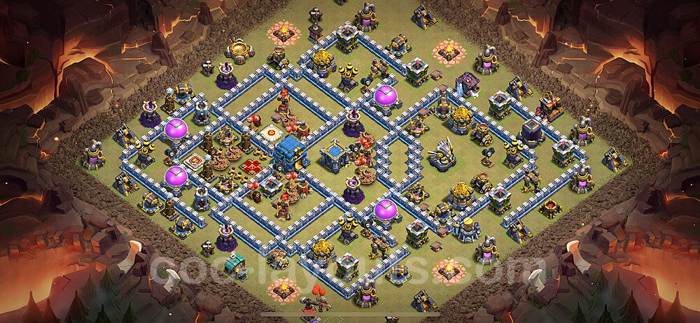 TH12 Anti 3 Stars CWL War Base Plan with Link, Hybrid, Copy Town Hall 12 Design 2024, #156