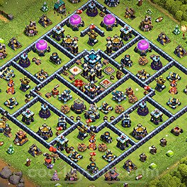 Diseño de aldea Anti 2 Estrellas Ayuntamiento 13 Copiar, Híbrido - COC TH13 Perfecta Distribucion 2023 + Enlace - #92