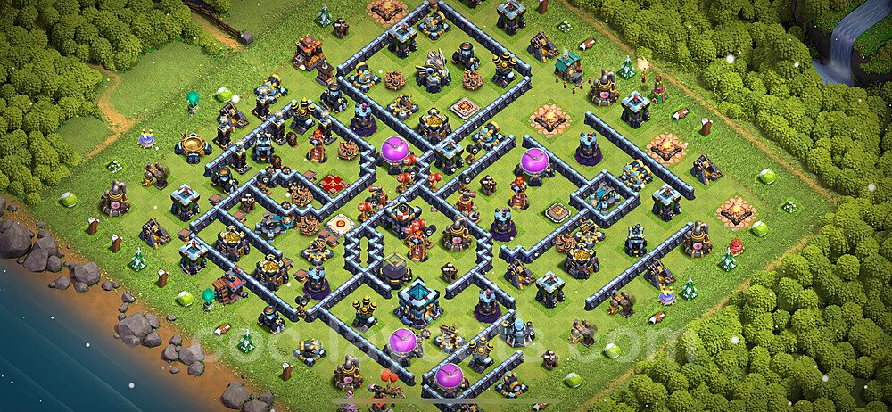 TH13 Trophy Base Plan with Link, Hybrid, Copy Town Hall 13 Base Design 2024, #104
