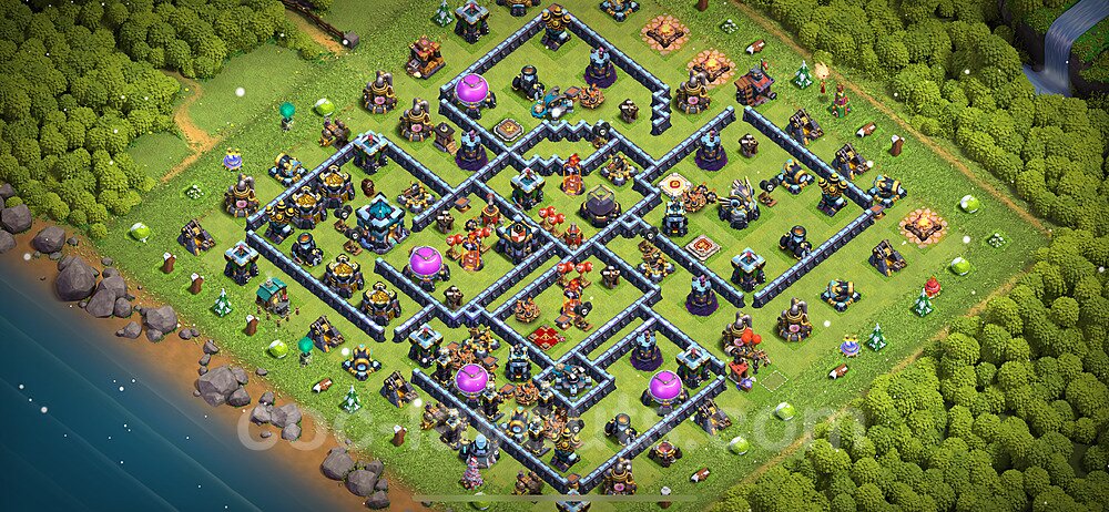 TH13 Trophy Base Plan with Link, Hybrid, Copy Town Hall 13 Base Design 2024, #105