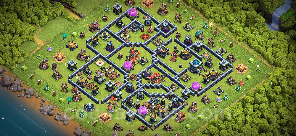 TH13 Trophy Base Plan with Link, Hybrid, Copy Town Hall 13 Base Design 2024, #107