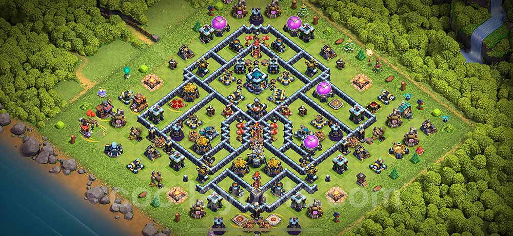 TH13 Anti 2 Stars Base Plan with Link, Hybrid, Copy Town Hall 13 Base Design 2024, #114