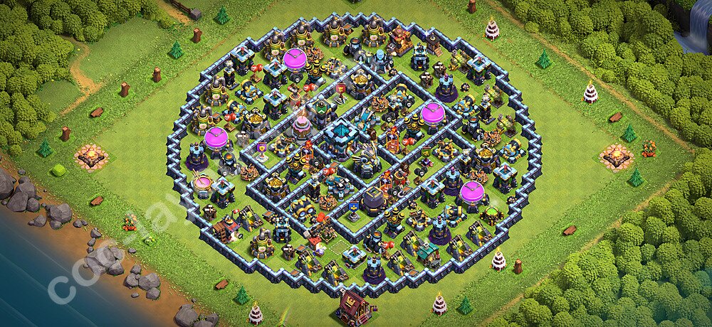 TH13 Trophy Base Plan with Link, Hybrid, Copy Town Hall 13 Base Design 2026, #149