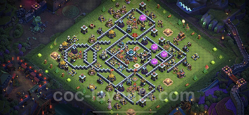 TH13 Anti 2 Stars Base Plan with Link, Legend League, Copy Town Hall 13 Base Design 2022, #55