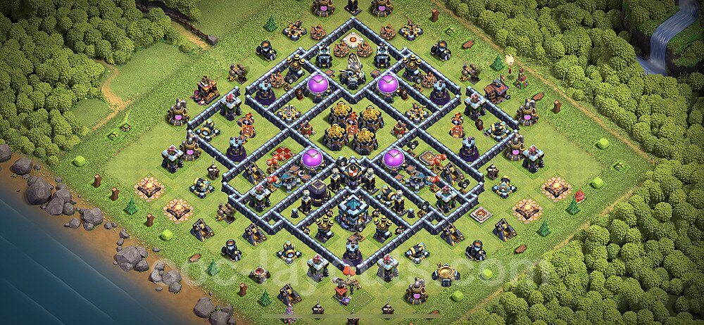 Base plan TH13 (design / layout) with Link, Hybrid, Anti Everything for Farming 2021, #28