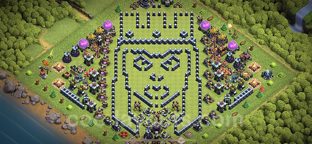 TH13 Funny Troll Base Plan with Link, Copy Town Hall 13 Art Design 2021, #13