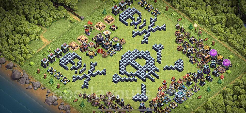 TH13 Funny Troll Base Plan with Link, Copy Town Hall 13 Art Design 2021, #16