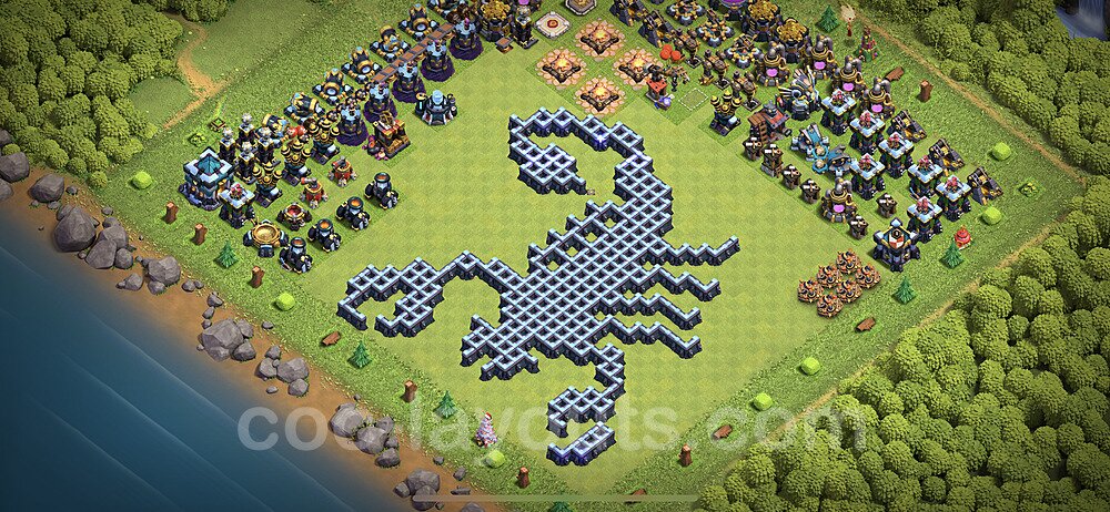 TH13 Funny Troll Base Plan with Link, Copy Town Hall 13 Art Design 2021, #18
