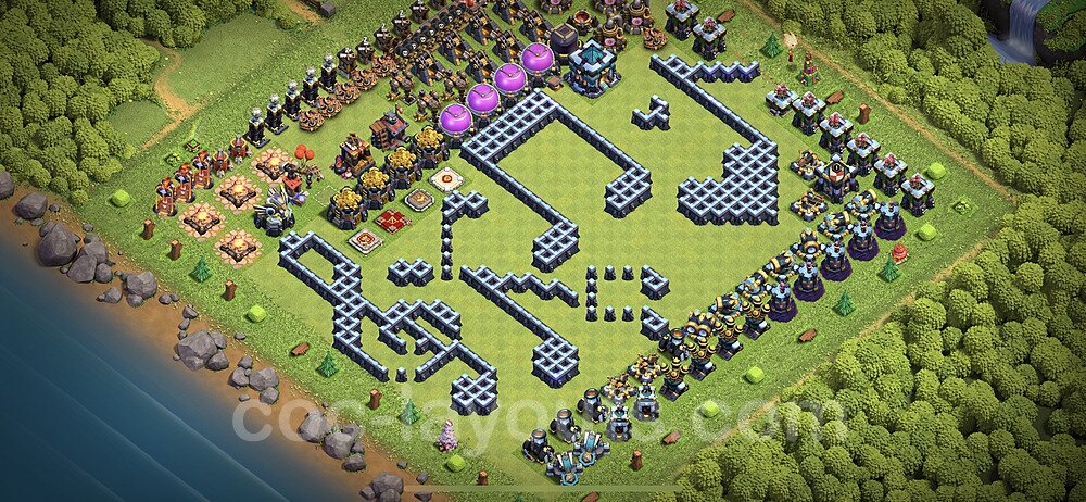 TH13 Funny Troll Base Plan with Link, Copy Town Hall 13 Art Design 2021, #24