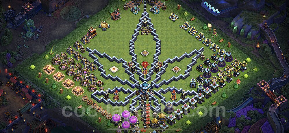 TH13 Funny Troll Base Plan with Link, Copy Town Hall 13 Art Design 2023, #31
