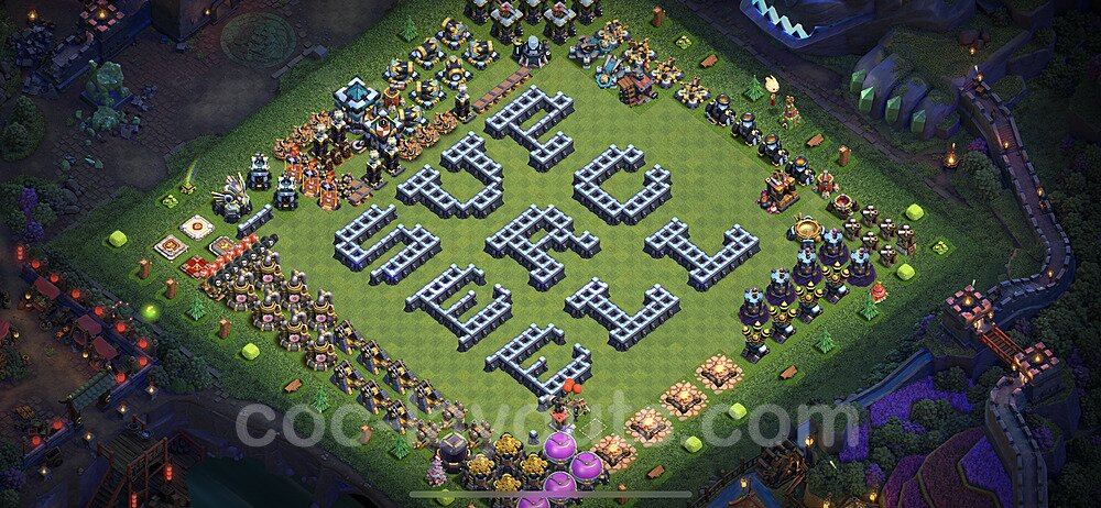 TH13 Funny Troll Base Plan with Link, Copy Town Hall 13 Art Design 2022, #32