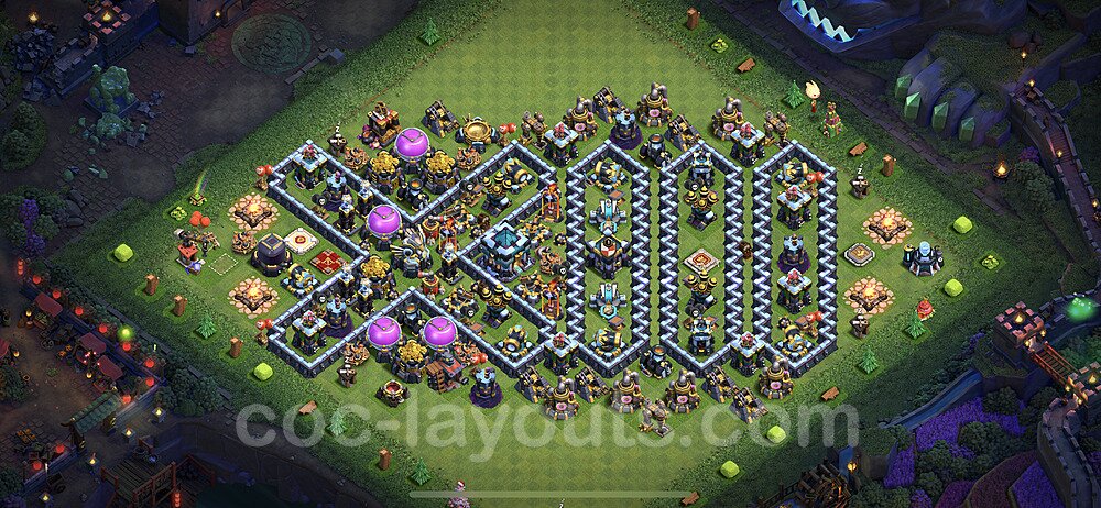 TH13 Funny Troll Base Plan with Link, Copy Town Hall 13 Art Design 2022, #33