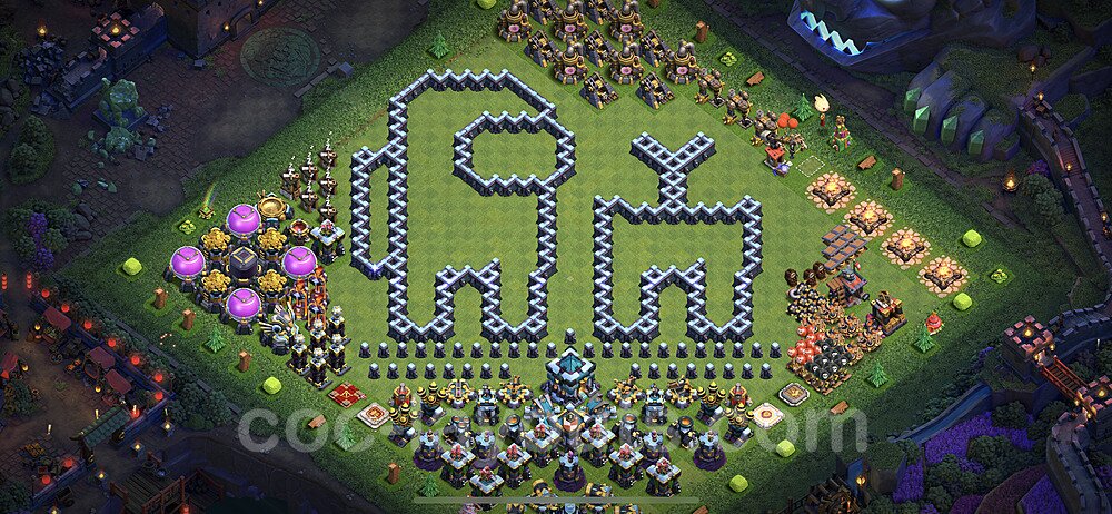TH13 Funny Troll Base Plan with Link, Copy Town Hall 13 Art Design 2023, #40