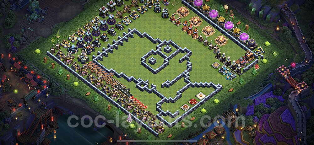 TH13 Funny Troll Base Plan with Link, Copy Town Hall 13 Art Design 2023, #42