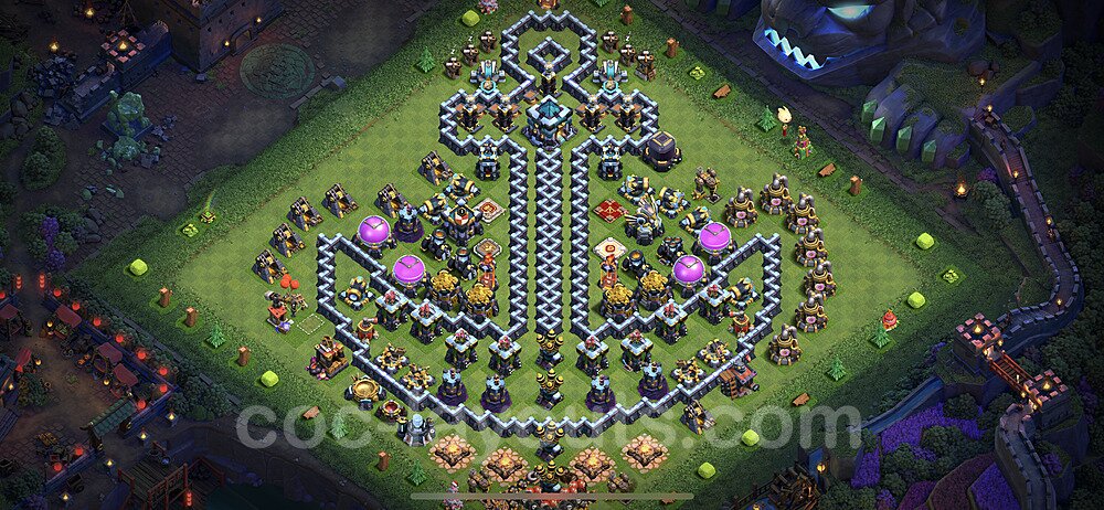 TH13 Funny Troll Base Plan with Link, Copy Town Hall 13 Art Design 2022, #43